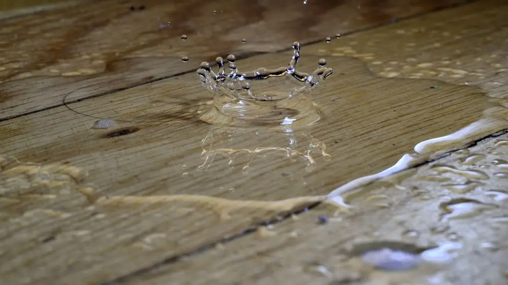 Water drop on a wood plank floor