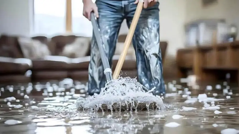 Mop clearing water and debris from a floor